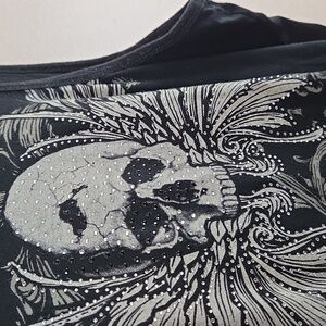 Los Angeles BusStop 1X Womans Tank Top. Skull Biker Motorcycle Black Silver Stud